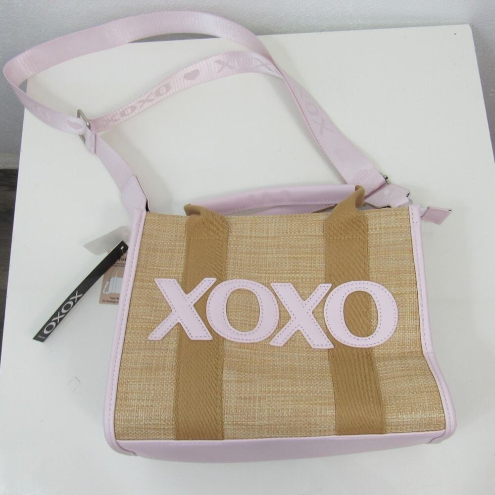 NWT XOXO Woven Straw Tote Bag Removeable Crossbody Strap Baby Pink Purse